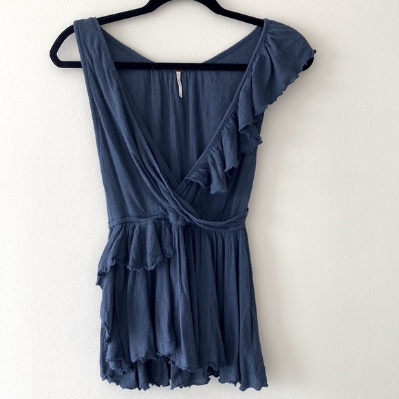 Free People Float Away Deep V Ruffle Tank in Blue - Picture 7 of 10